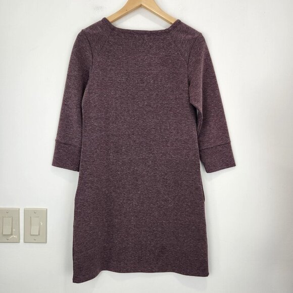 Nau Sweatshirt Dress Short XS Plum Heathered Square Neck Long Sleeve Pockets - Picture 2 of 10